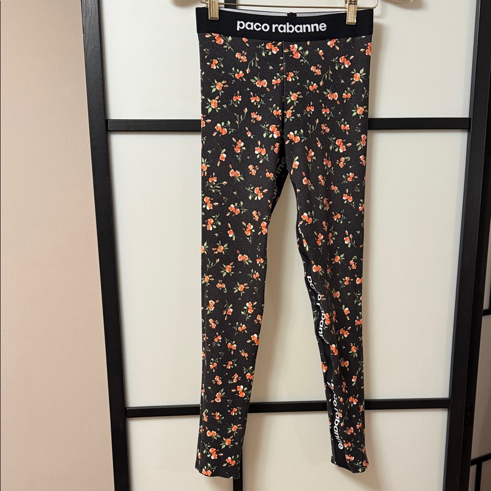 Paco Rabanne Bodyline Floral Leggings - Logo Waistband S Black/Rose Print